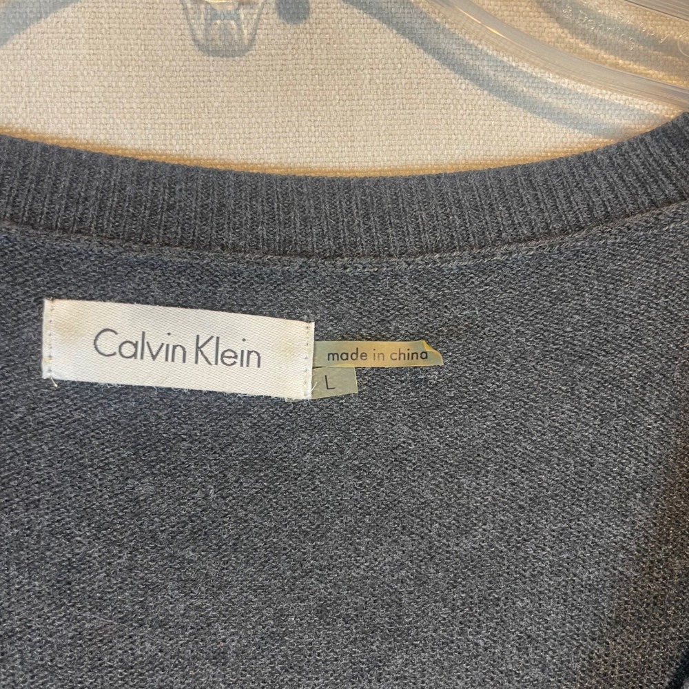 Calvin‎ Klein Womens Charcoal Grey Fringe Tiered Hem Scoop Neck Sweater Dress L - Picture 4 of 7